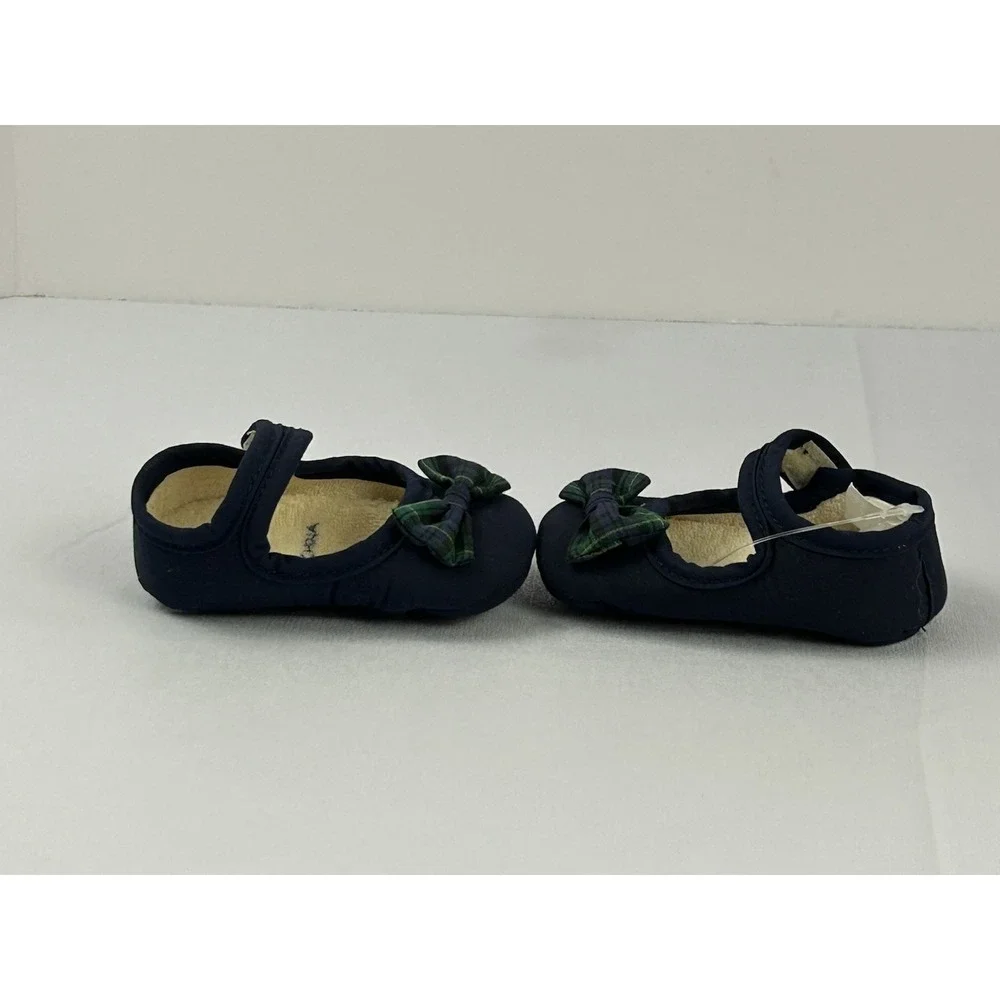 Vintage Kids Baby Mary Jane Shoes Navy Plaid Bow Kids II 0-3 Months Preppy